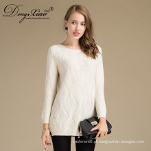 Vestuário de Primavera de Moda feminina White Cashmere Knit O-Neck Sweater